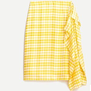 J.Crew Yellow Ruffle Skirt in Silk Twill Gingham